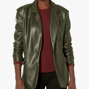 BLANK NYC vegan faux leather moto jacket in olive green